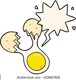 cartoon cracked egg with speech bubble in comic book style