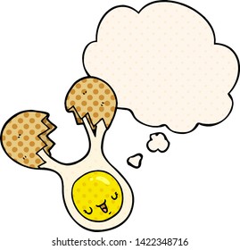 Cartoon riss Ei mit Gedankenblase im Comicstil