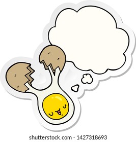 cartoon cracked egg with thought bubble as a printed sticker