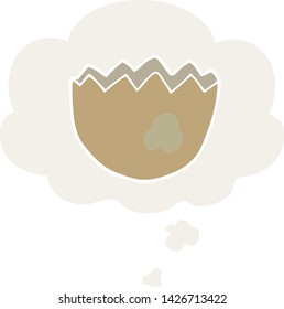 cartoon cracked eggshell with thought bubble in retro style