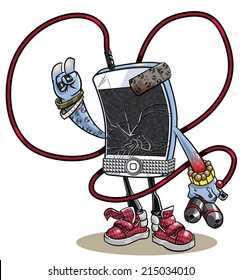 Cartoon cracked smart phone - Vector clip art illustration on white background