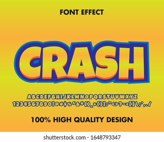 Cartoon 'Crash' Text Effect Yellow with Blue Outline and Yellow Background. Premium Vector
