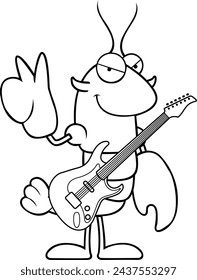 Cartoon Crawfish with Guitar Vector