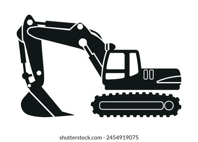 Cartoon crawler excavator silhouettes. Heavy machinery for construction and mining