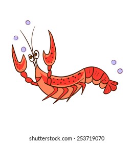 Cartoon crayfish on a white background. Vector illustration.