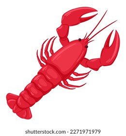 Cartoon crayfish. Seafood lobster, fresh sea food diet, tasty seafood menu flat vector illustration