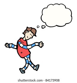 cartoon crazy dance man with thought bubble