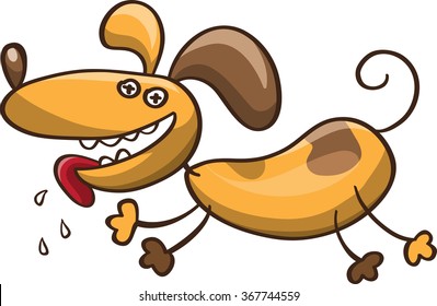 Cartoon crazy dog, vector illustration, isolated on white