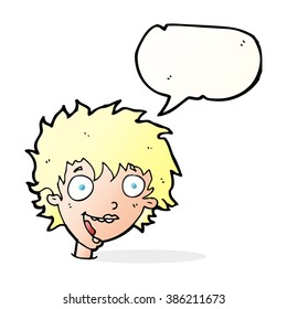 cartoon crazy excited woman with speech bubble