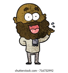 cartoon crazy happy man with beard amazed
