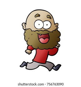 cartoon crazy happy man with beard running