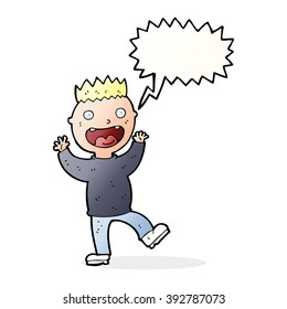 cartoon crazy happy man with speech bubble