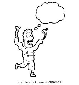 cartoon crazy madman with thought bubble