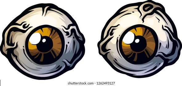 Cartoon crazy monster brown angry eyes. Isolated on white background. Vector icon.