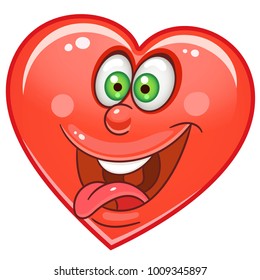 Cartoon crazy red Heart. Emoticons. Smiley. Emoji. Love Emotion symbol. Design element for Happy Valentines Day greeting card, kids coloring book page, t-shirt print, icon, logo, label, patch, sticker