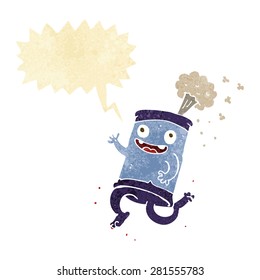 cartoon crazy soda can with speech bubble