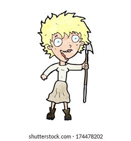 cartoon crazy woman with spear