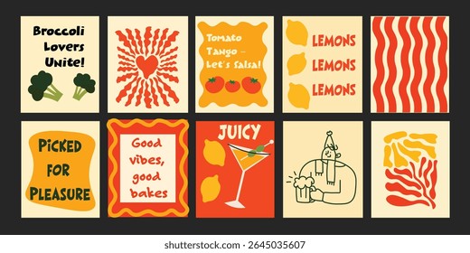 Cartoon Creative and fun set of banners with short summer phrases about flowers, cakes, desserts, and sunshine – perfect for bakery ads or sweet shop branding.

