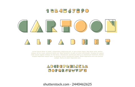 Cartoon creative geometric modern urban alphabet font. Digital abstract futuristic, fashion, sport, minimal technology typography. Simple numeric vector illustration