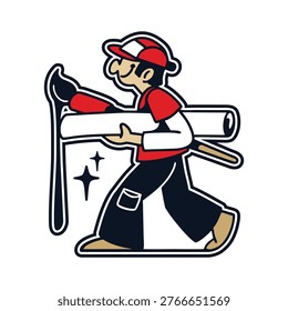 Cartoon Creative Worker Carrying Rolled Paper – Professional Creative Mascot Illustration