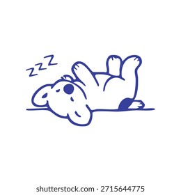 A cartoon creature lies on its back, "Zzz" above, outlined in blue on white