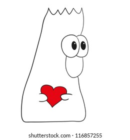 Cartoon creature with red heart