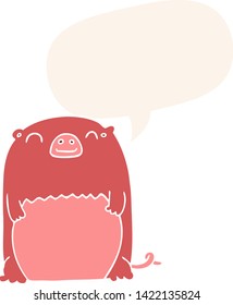 cartoon creature with speech bubble in retro style