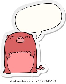 criatura de dibujos animados con pegatina de burbuja de habla