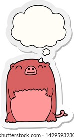 criatura de dibujos animados con burbuja de pensamiento como pegatina impresa