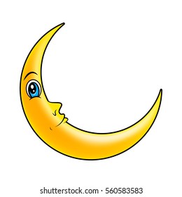 cartoon crescent moon with eyes vector symbol icon design. Beautiful illustration isolated on white background
