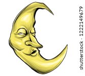 Cartoon Crescent Moon With Face Vector Illustration