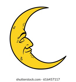 Cartoon Crescent Moon With Face Vector Illustration