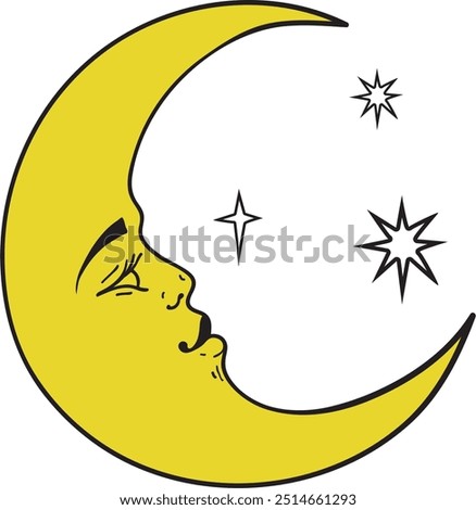 Cartoon Crescent Moon With Face Vector Illustration