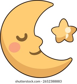 cartoon crescent moon with star on transparent background