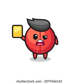 cartoon cricket ball character as a football referee giving a yellow card , cute style design for t shirt, sticker, logo element