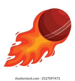 Cartoon cricket ball trailing flames, perfect for representing fast paced action