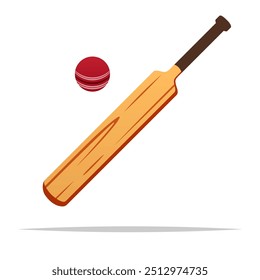 Cartoon cricket bat and ball vector isolated illustration