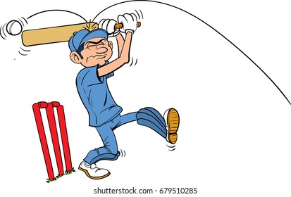 Cartoon Cricketer Hit On The Head By Ball