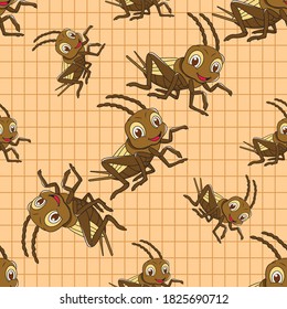 Cartoon Crickets. Animal Seamless Vector Pattern Design Background
