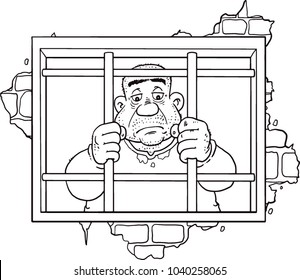Cartoon criminal in jail