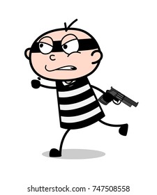 Cartoon Criminal Running with Gun Vector
