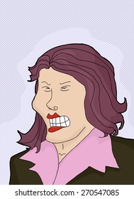 Cartoon of cringing white female with purple hair