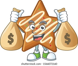 Cartoon crispy star cookies with the character holding money bag