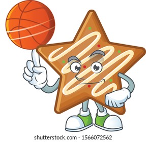 Cartoon crispy star cookies with the character holding basketball