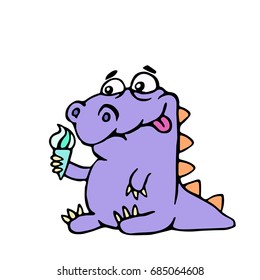 Cartoon croc wants ice cream. Vector illustration. Digital drawing cute character.