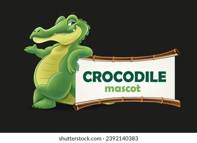 cartoon crocodile with advertising sign