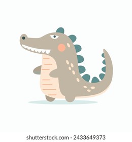 Cartoon crocodile with arms crossed suitable for kids designs. Cute and playful reptile character for children books, games, and products.