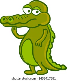 A cartoon of a crocodile with big eyes, vector, color drawing or illustration.