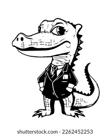 cartoon crocodile in black and white style for coloring. Vector illustration