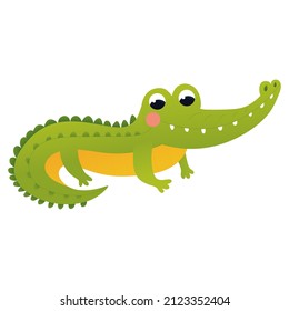 Cartoon crocodile character in childish style, zoo animal isolated on white background, design element for poster or pattern, african tropical fauna, alligator